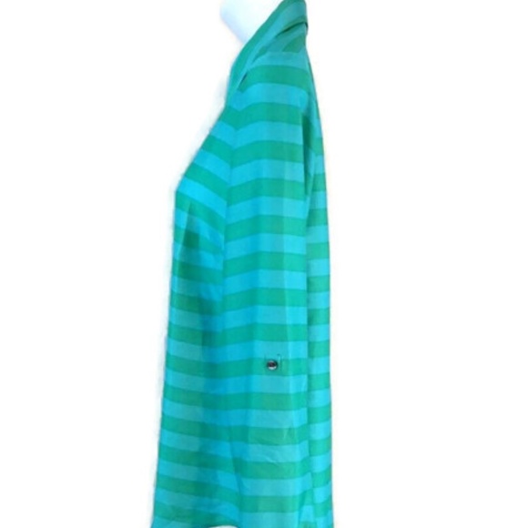 Ann Taylor Green Blue Striped Button Front Long Roll Tab Sleeve Blouse Preppy - Picture 12 of 16